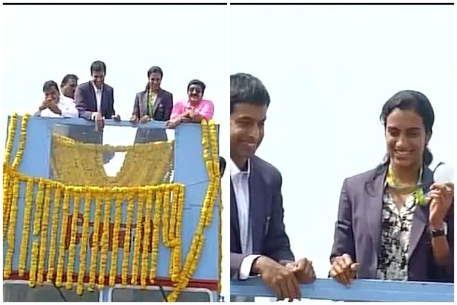 PV Sindhu reaches Hyderabad to rousing reception 